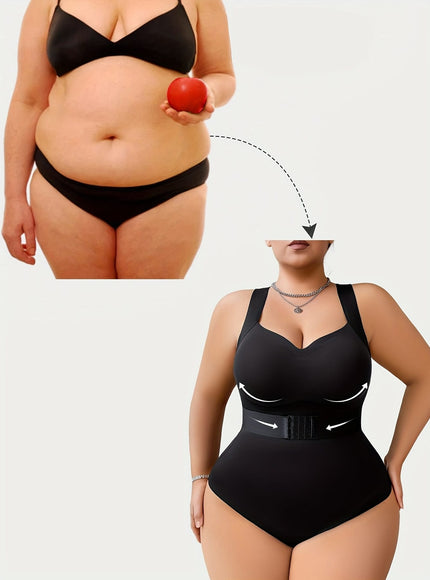 jkthpu-45 Women's Seamless Plus Size Bodysuit - Front Zipper