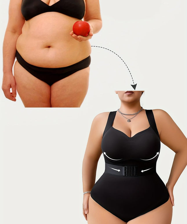 jkthpu-45 Women's Seamless Plus Size Bodysuit - Front Zipper
