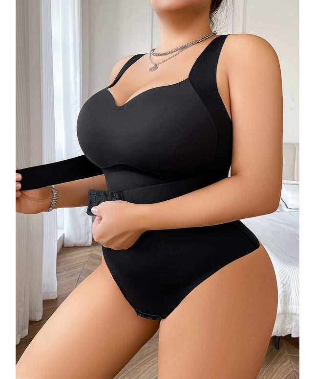 jkthpu-45 Women's Seamless Plus Size Bodysuit - Front Zipper