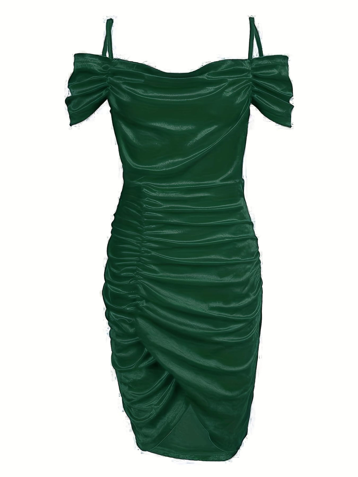 jkthpu-45 Women's Sexy Dress, Plus Size Solid Cold Shoulder Ruched Wrap Hem Slim Fit Bodycon Dress