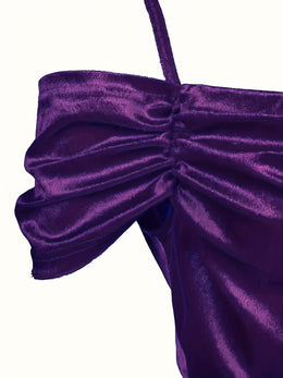 jkthpu-45 Women's Sexy Dress, Plus Size Solid Cold Shoulder Ruched Wrap Hem Slim Fit Bodycon Dress