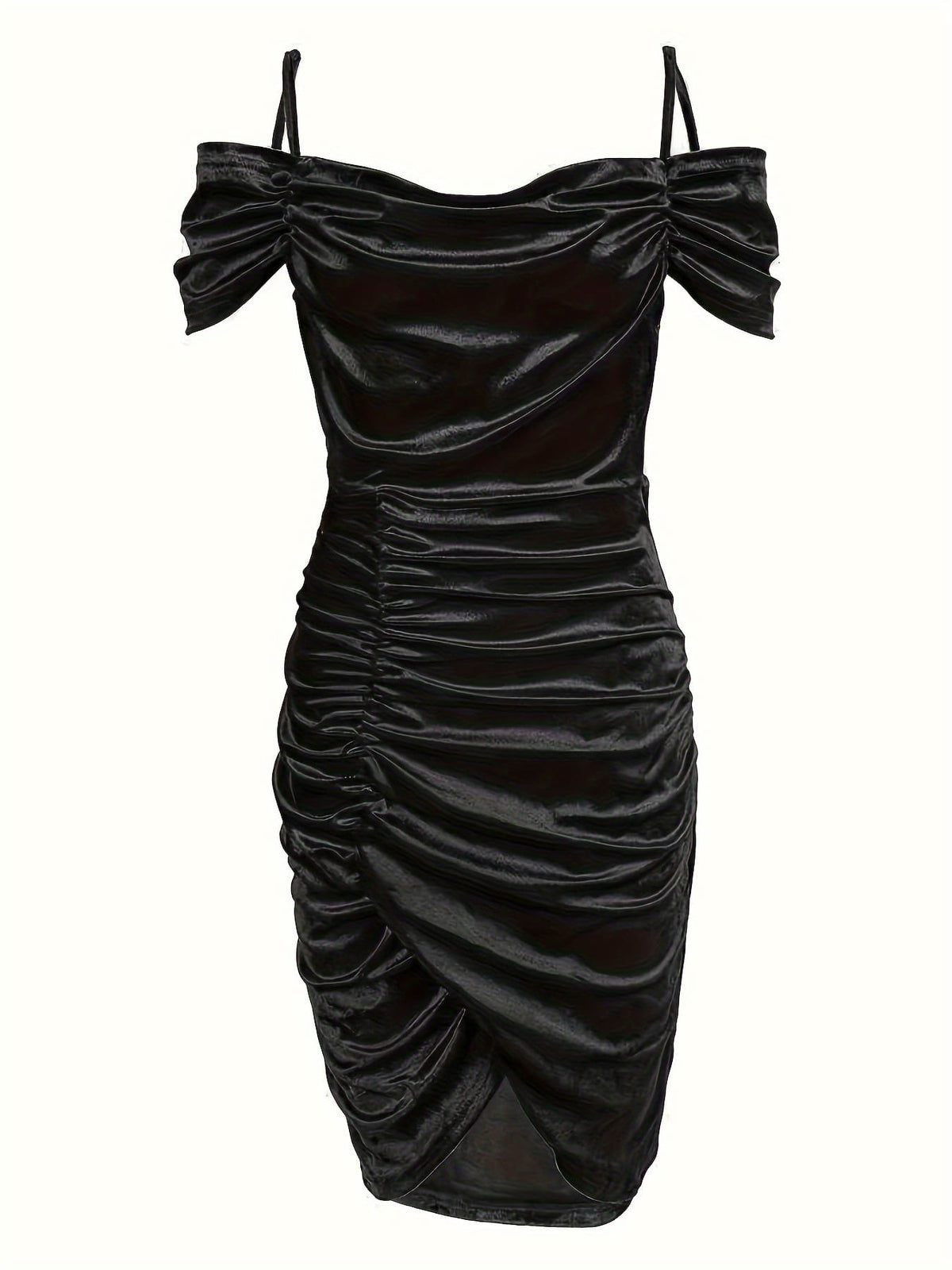 jkthpu-45 Women's Sexy Dress, Plus Size Solid Cold Shoulder Ruched Wrap Hem Slim Fit Bodycon Dress