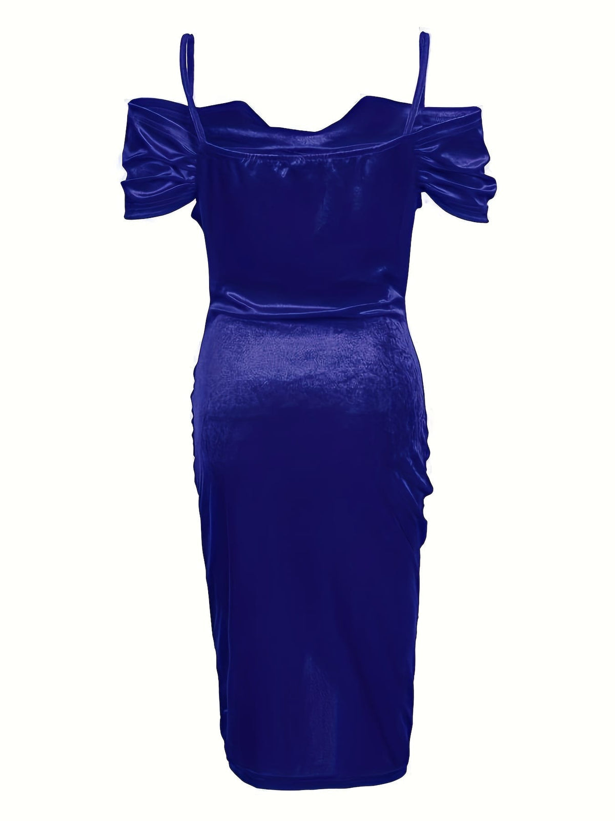 jkthpu-45 Women's Sexy Dress, Plus Size Solid Cold Shoulder Ruched Wrap Hem Slim Fit Bodycon Dress