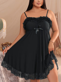 jkthpu-45 Women's Sexy Red Lace Nightgown – V-Neck Tie Waist Sleepwear