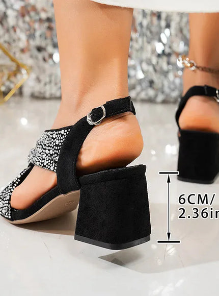 KissICON Women's Shiny Crystal High Heeled Sandals Fashion Black