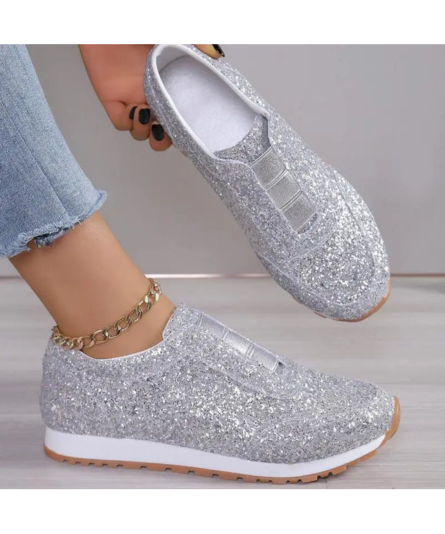 Dropshipman Women's Silver Glitter Sneakers For Women Bling Shoes Slip-on Casual Trend Platform Sport Shoes Woman Non-slip Vulcanize Shoes