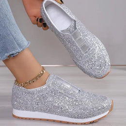 Dropshipman Women's Silver Glitter Sneakers For Women Bling Shoes Slip-on Casual Trend Platform Sport Shoes Woman Non-slip Vulcanize Shoes