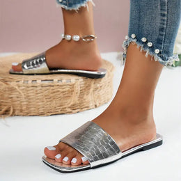 KissICON Women's Silver Pu Leather Sandals 2025 Summer Fashion