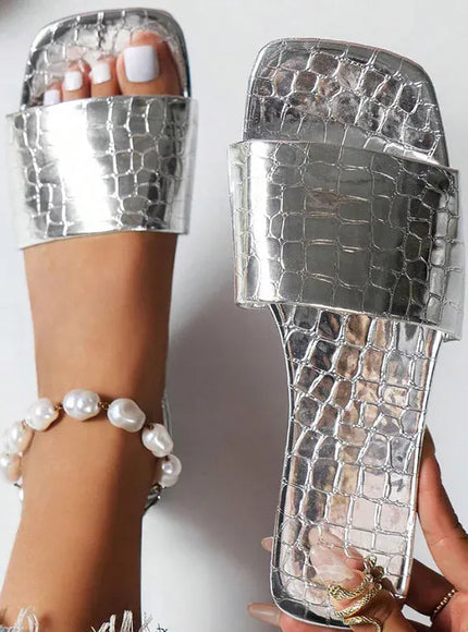KissICON Women's Silver Pu Leather Sandals 2025 Summer Fashion