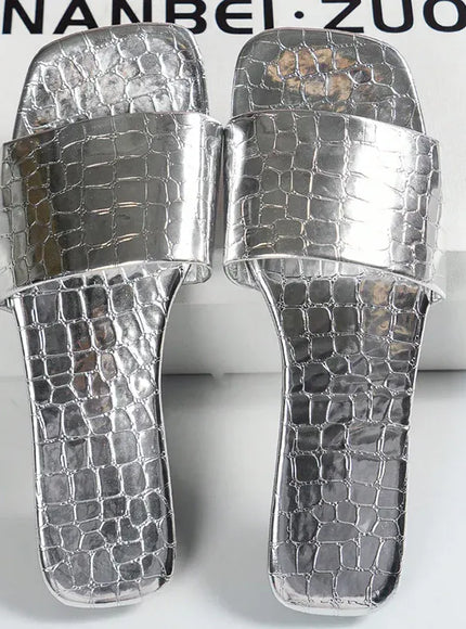 KissICON Women's Silver Pu Leather Sandals 2025 Summer Fashion