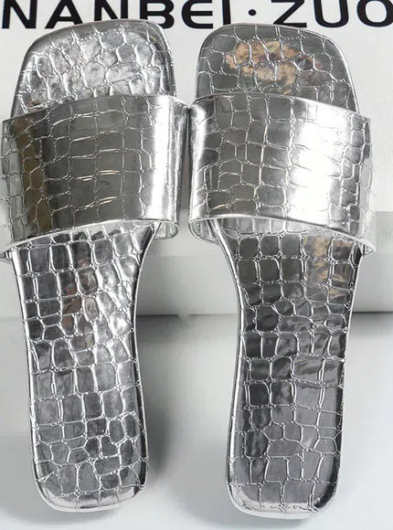KissICON Women's Silver Pu Leather Sandals 2025 Summer Fashion