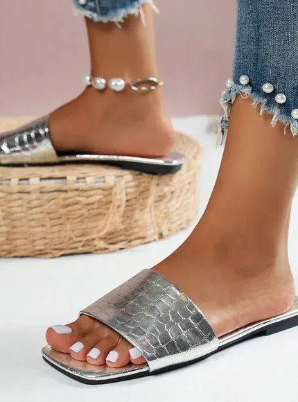 KissICON Women's Silver Pu Leather Sandals 2025 Summer Fashion