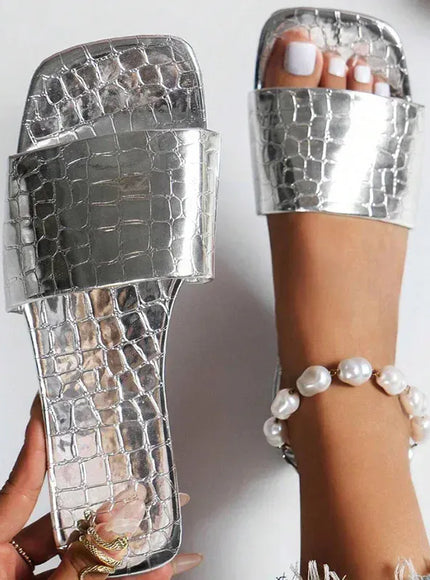 KissICON Women's Silver Pu Leather Sandals 2025 Summer Fashion