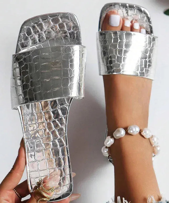 KissICON Women's Silver Pu Leather Sandals 2025 Summer Fashion