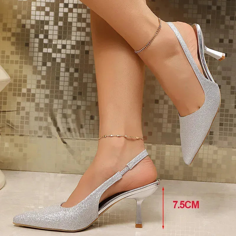 KissICON Women's Silver Shiny Sequin High Heels Pumps 2025