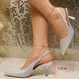 KissICON Women's Silver Shiny Sequin High Heels Pumps 2025