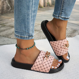 temu Women's Slippers with Chain Decoration