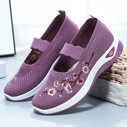 Dropshipman Women's Solid  casual sneaker Color Knitted Sneakers, Floral Embroidered Lightweight  women's shoes women's summer shoes