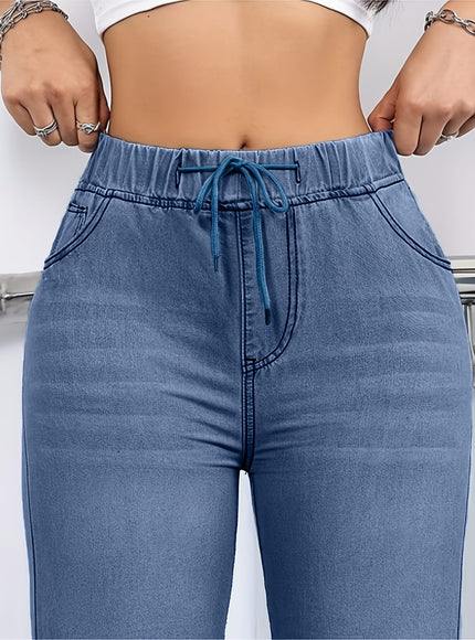 jkthpu-45 Women's Straight-Leg Jeans - Non-See-Through Washed Blue Pants