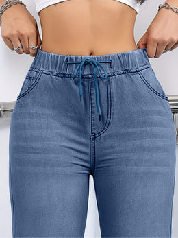 jkthpu-45 Women's Straight-Leg Jeans - Non-See-Through Washed Blue Pants