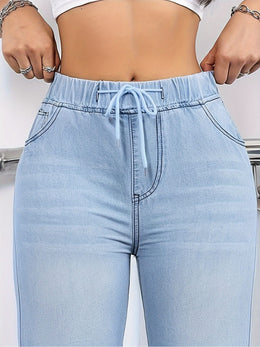 jkthpu-45 Women's Straight-Leg Jeans - Non-See-Through Washed Blue Pants