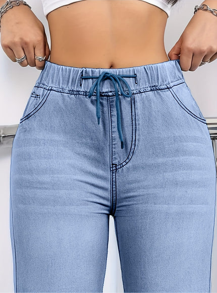jkthpu-45 Women's Straight-Leg Jeans - Non-See-Through Washed Blue Pants