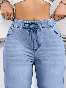 jkthpu-45 Women's Straight-Leg Jeans - Non-See-Through Washed Blue Pants