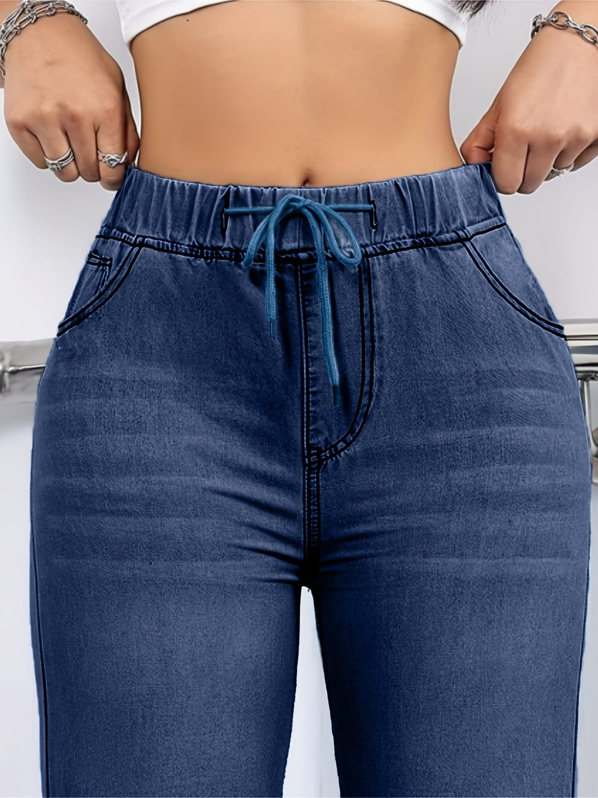 jkthpu-45 Women's Straight-Leg Jeans - Non-See-Through Washed Blue Pants