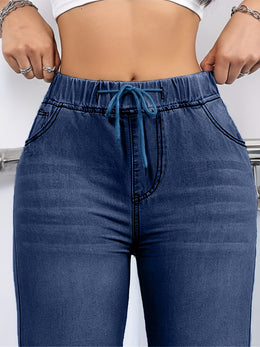 jkthpu-45 Women's Straight-Leg Jeans - Non-See-Through Washed Blue Pants