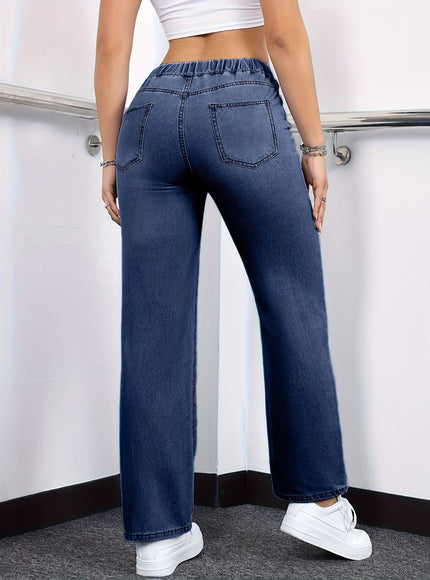 jkthpu-45 Women's Straight-Leg Jeans - Non-See-Through Washed Blue Pants