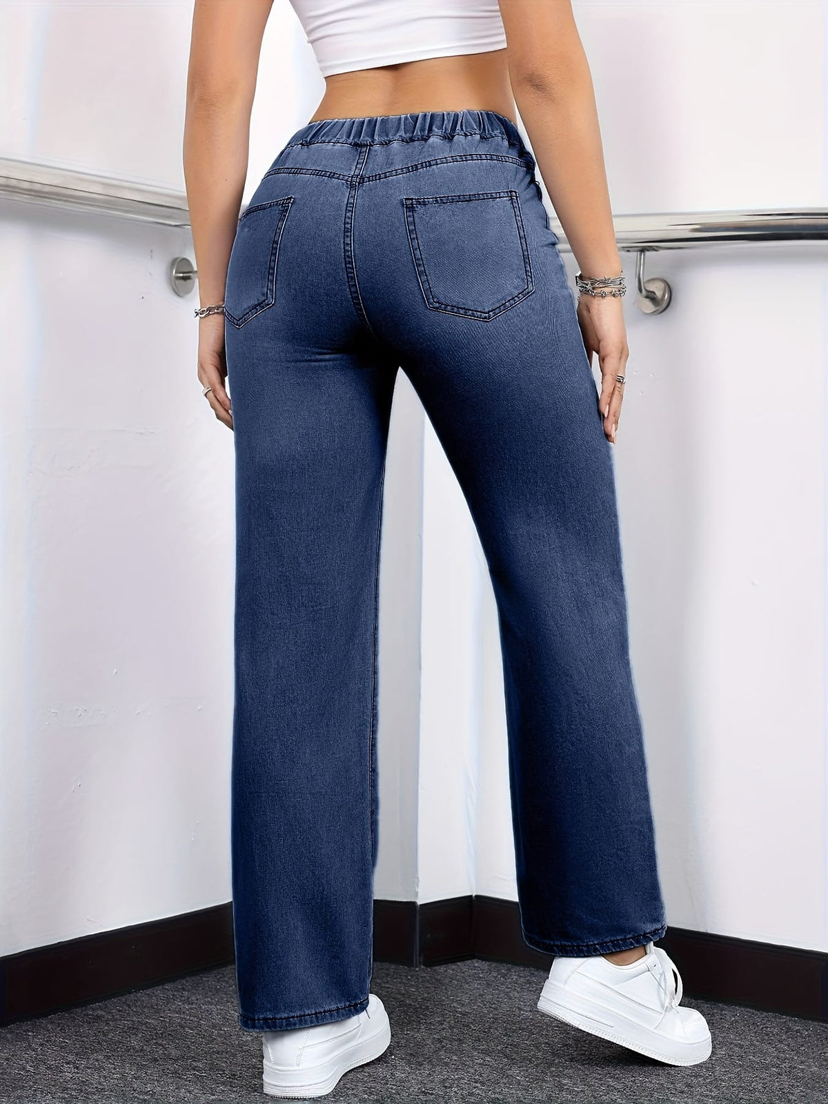 jkthpu-45 Women's Straight-Leg Jeans - Non-See-Through Washed Blue Pants