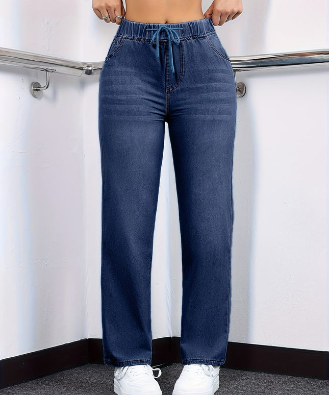 jkthpu-45 Women's Straight-Leg Jeans - Non-See-Through Washed Blue Pants