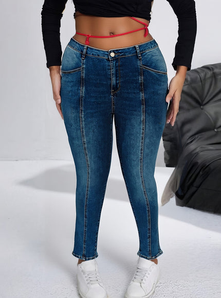 jkthpu-45 Women's Stretch Skinny Jeans - High Waisted Tummy