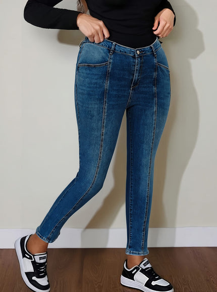 jkthpu-45 Women's Stretch Skinny Jeans - High Waisted Tummy