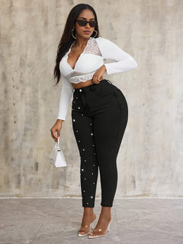 jkthpu-45 Women'S Stretchy Black Jeans - Non-See-Through Stretchy Pants