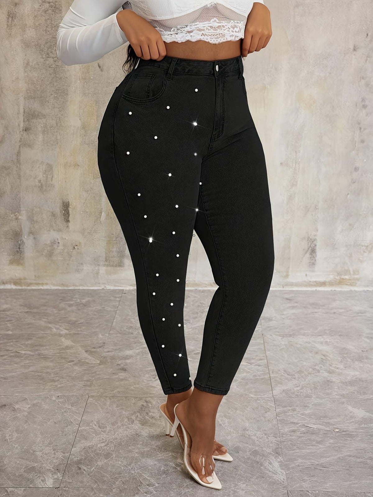 jkthpu-45 Women'S Stretchy Black Jeans - Non-See-Through Stretchy Pants
