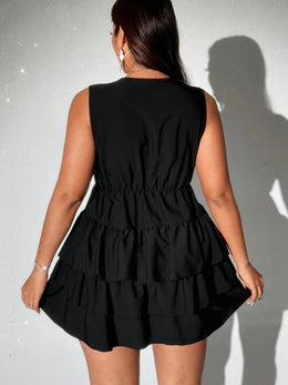 jkthpu-45 Women'S Stylish Black V-Neck Tiered Cake Dress - Sleeveless Ruffled Hem, Non-Stretch Fabric, Perfect for Casual or Party Wear, Casual Wear Dress | Ruffled Hem Dress | Stylish Casualwear, Cute Dres