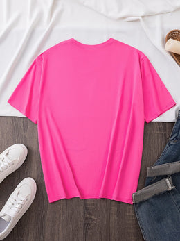 KissICON Women's Valentine's Day Leopard Heart Print T-Shirt - Short Sleeve Crew Neck Casual Top, Vibrant Pink, Relaxed Fit, Machine Washable, Plus Size Friendly, All-Season Comfort, Valentine's Day T-shirts, Trendy Casualwear, Durabl