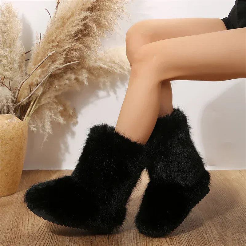 KissICON Women's Winter Snow Boots Outdoor Luxury Furry Faux