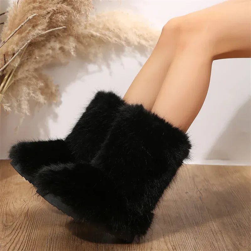 KissICON Women's Winter Snow Boots Outdoor Luxury Furry Faux