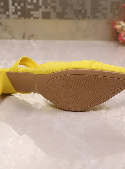 KissICON Women's Yellow Flock High Heel Sandals Plus Size