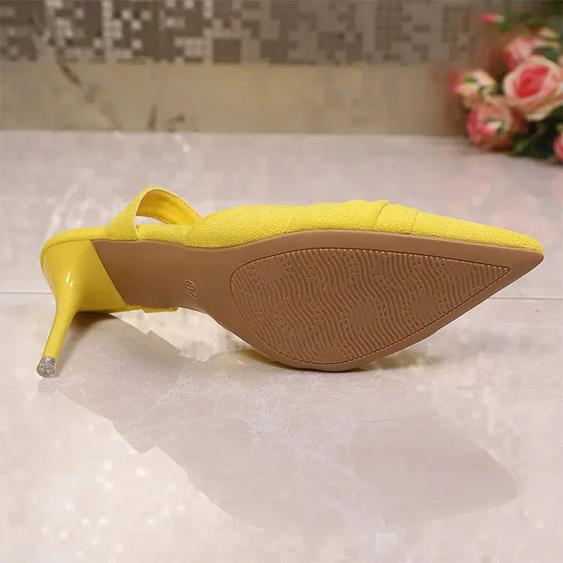 KissICON Women's Yellow Flock High Heel Sandals Plus Size