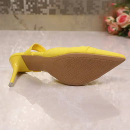 KissICON Women's Yellow Flock High Heel Sandals Plus Size