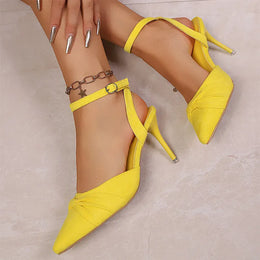 KissICON Women's Yellow Flock High Heel Sandals Plus Size