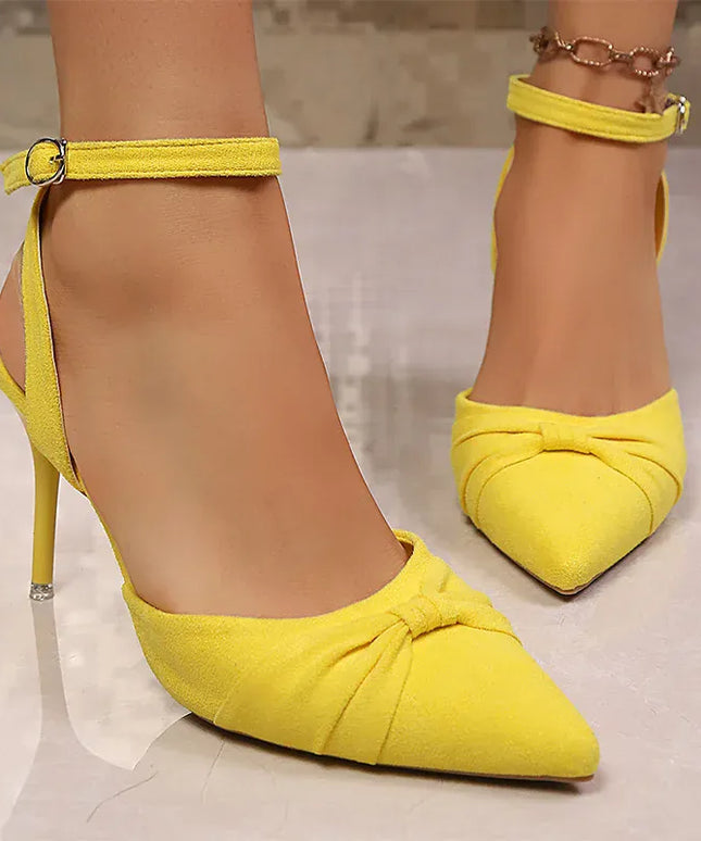 KissICON Women's Yellow Flock High Heel Sandals Plus Size