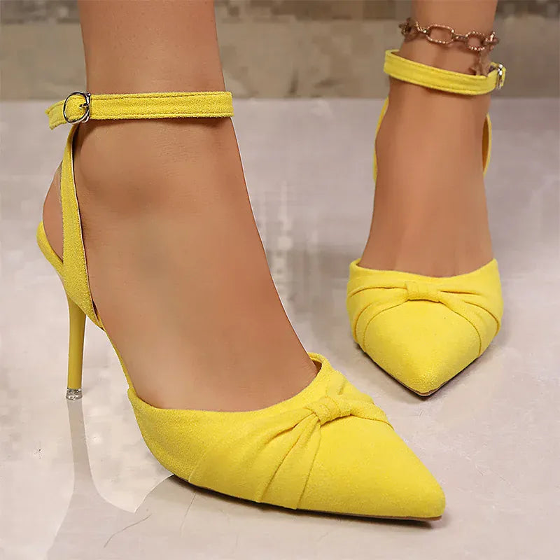 KissICON Women's Yellow Flock High Heel Sandals Plus Size