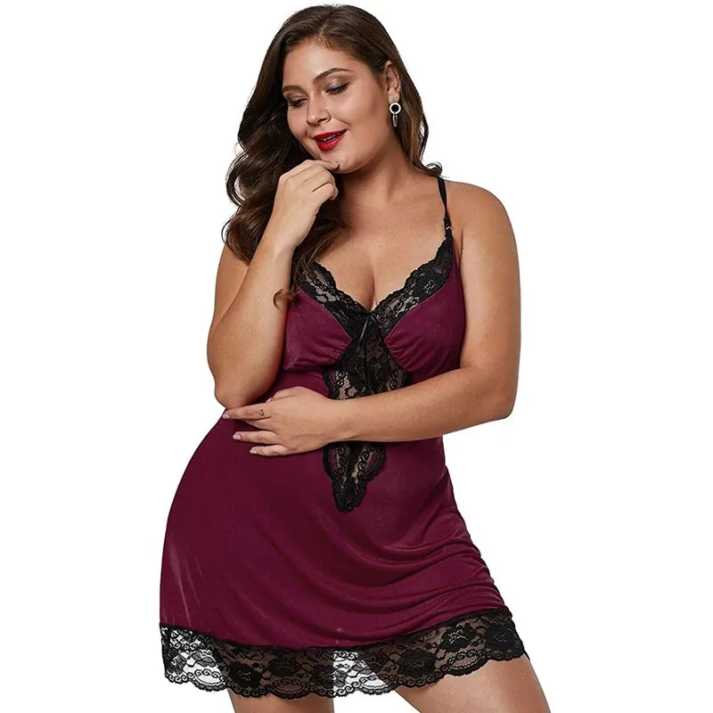 KissICON Women Spaghetti Straps Nightgowns Lace Sexy Sleepdress Plus Size Nightdress Satin Lingerie Sets Women's Pajamas Home Clothes