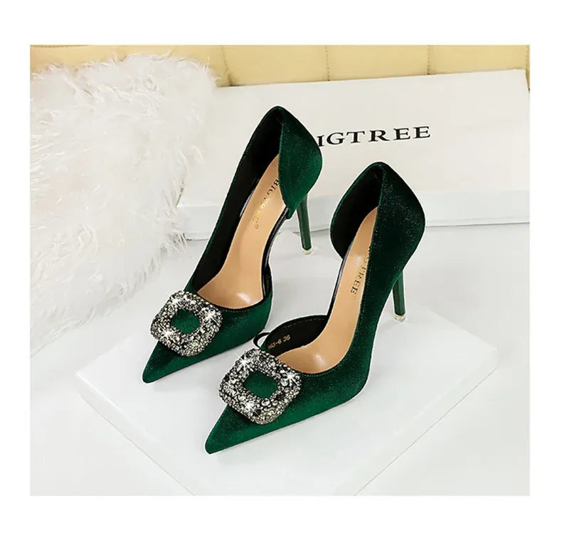 KissICON Women Super High Heels Velvet Pumps Shallow Mouth