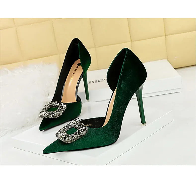 KissICON Women Super High Heels Velvet Pumps Shallow Mouth