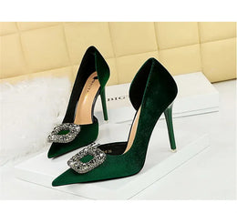 KissICON Women Super High Heels Velvet Pumps Shallow Mouth